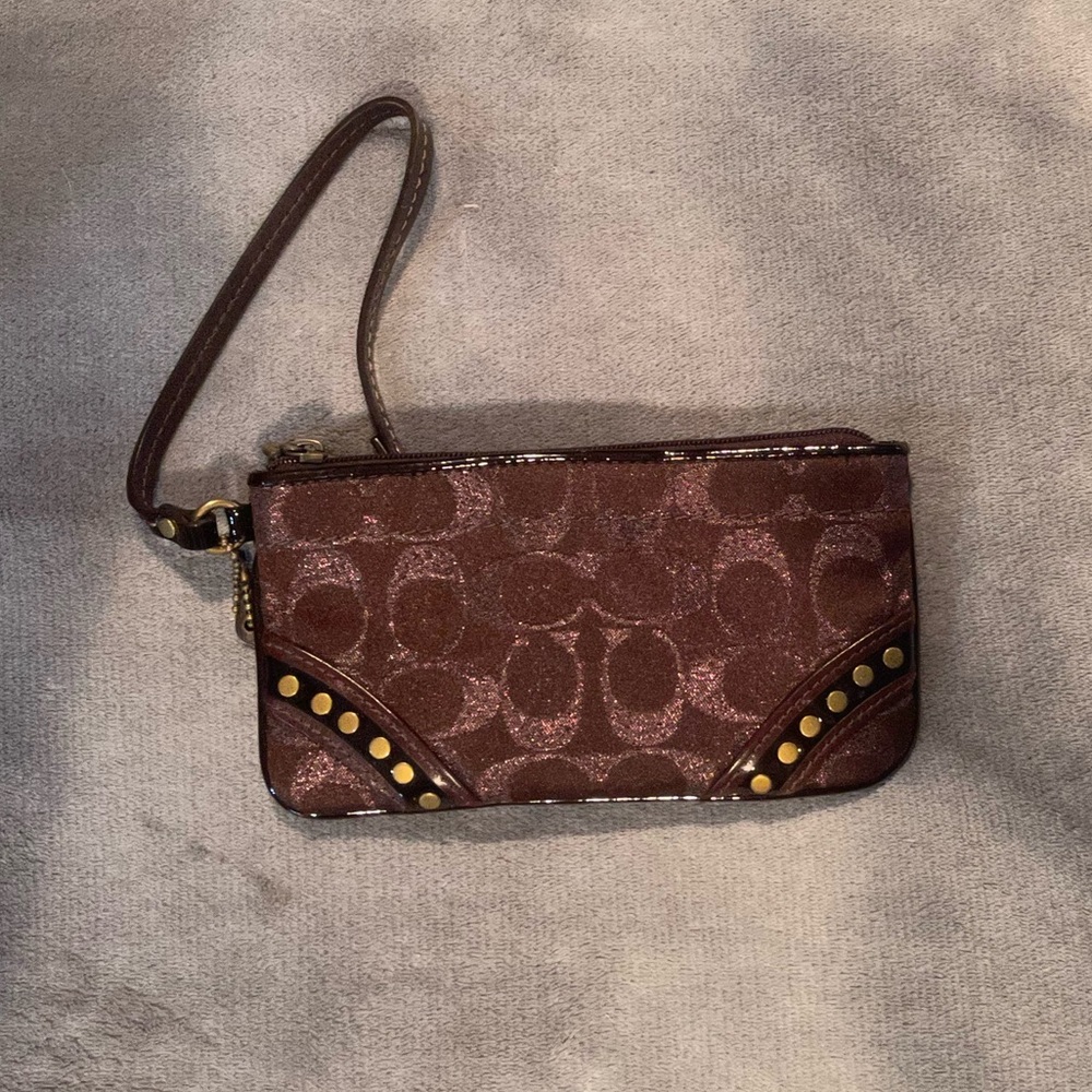 Coach Metallic Lurex Studded Jacquard Sig C Leather Tote w/ Matching Wristlet - Picture 6 of 9